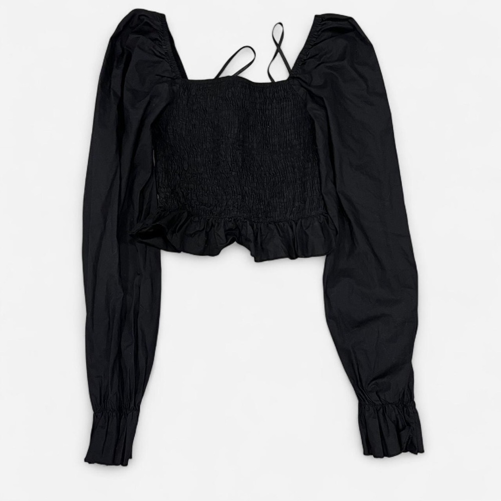 Missguided Black Long Sleeve Ruffle Blouse